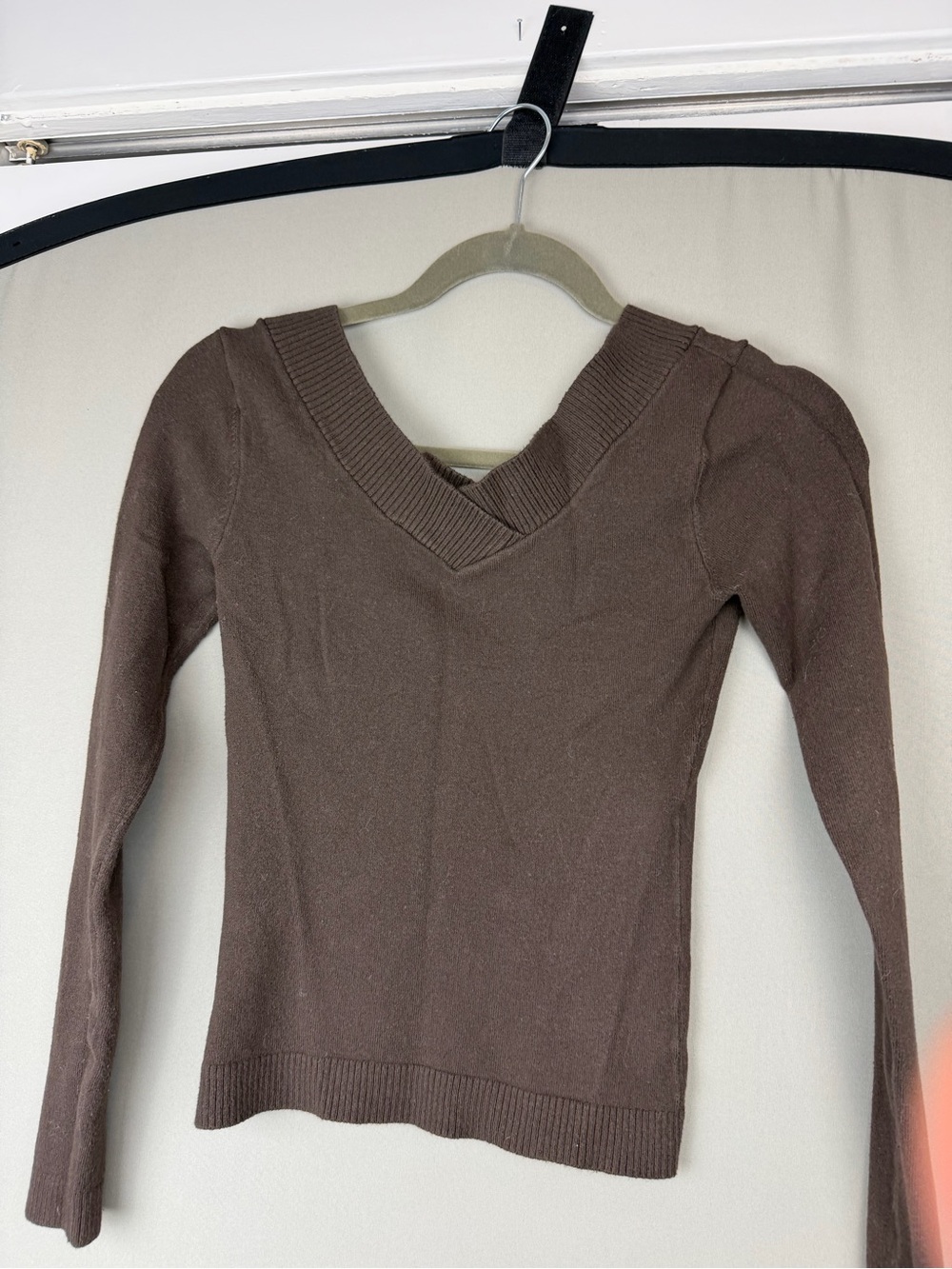 Brandy Melville Brown Ribbed V-Neck Knit Top